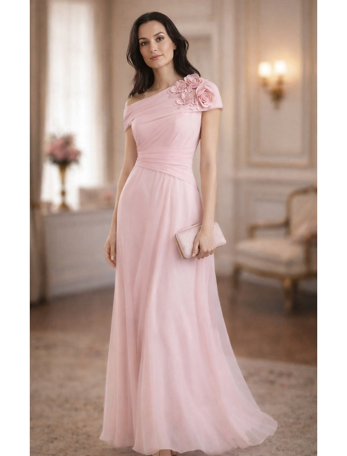 Off the Shoulder Sleeveless Applique Mermaid Evening Dress