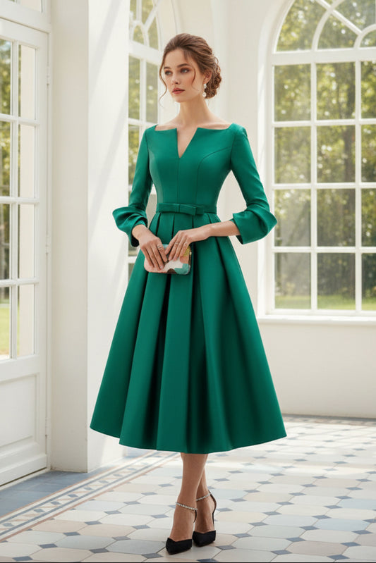 Satin A-Line Scoop Empire 3/4 Sleeves Mother of the Bride Dress