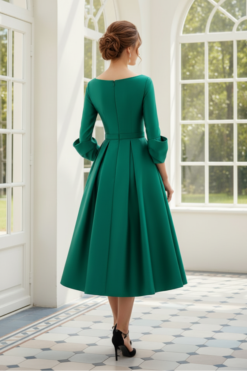 Satin A-Line Scoop Empire 3/4 Sleeves Mother of the Bride Dress