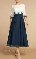 HM218 - A-Line Round Appliques Half Sleeves Mother of the Bride Dress