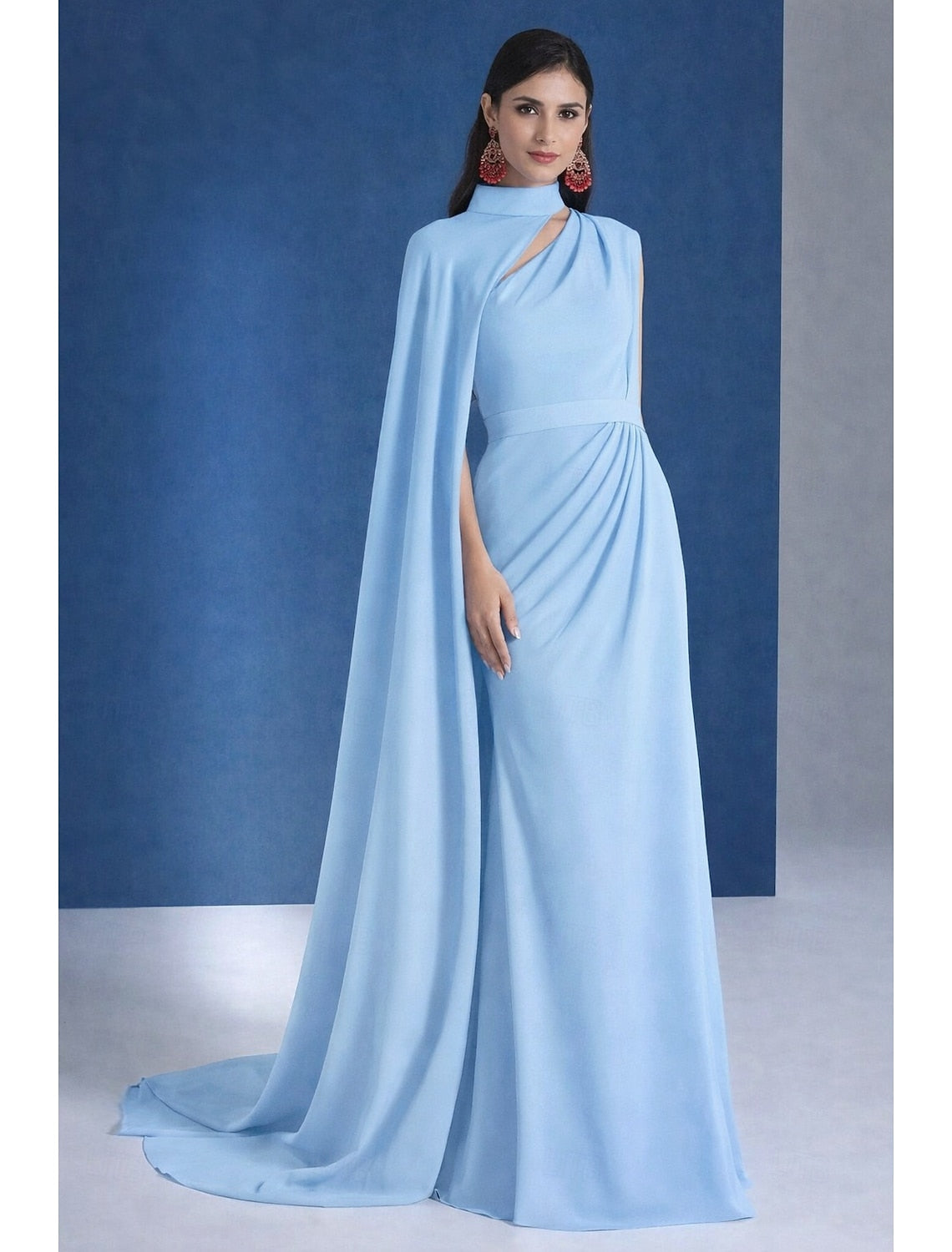 A-Line Floor Length Ball Gown with Cape Evening Gown Shwal