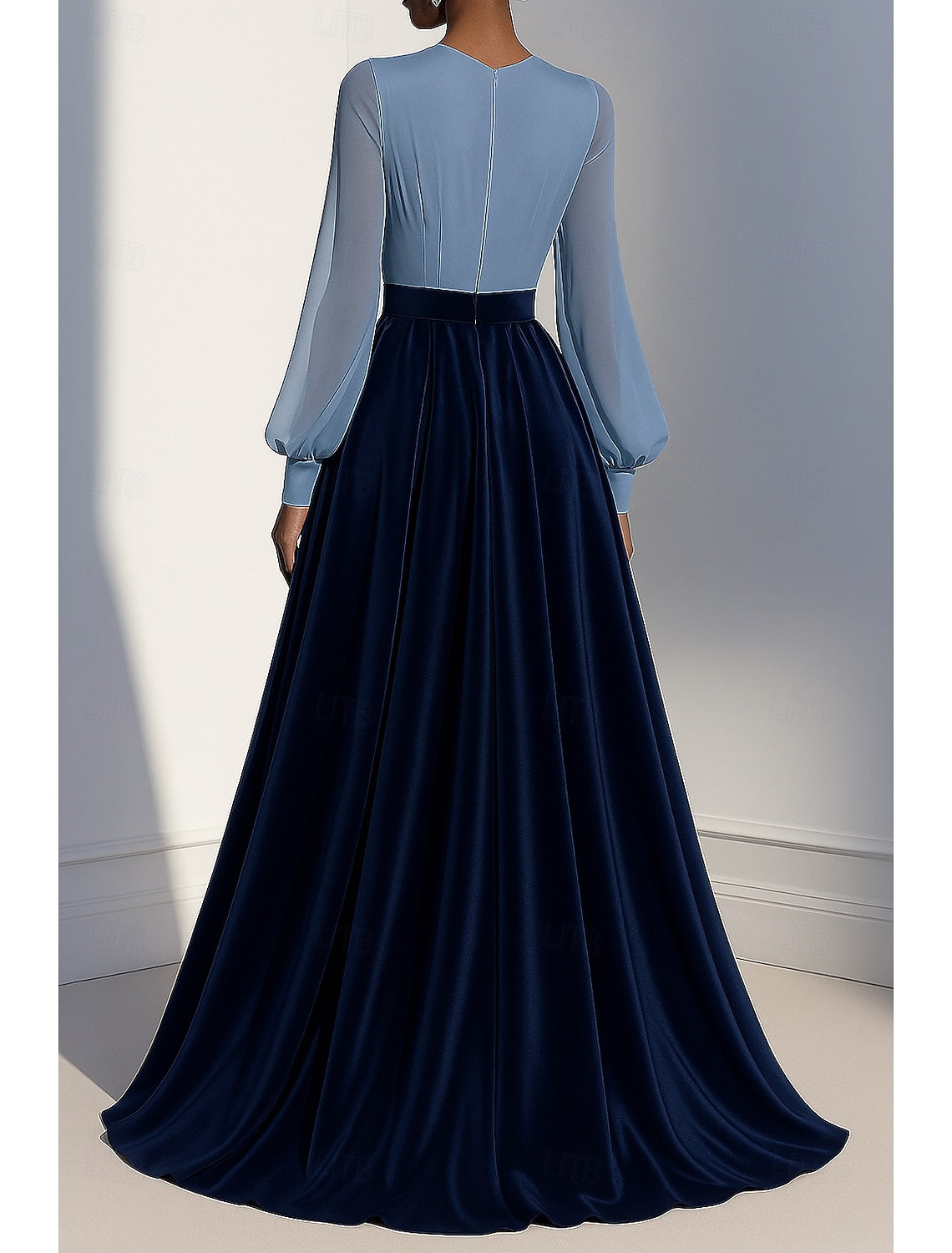 V-Neck Long Sleeve Flowers A-Line Floor-Length Evening Dress