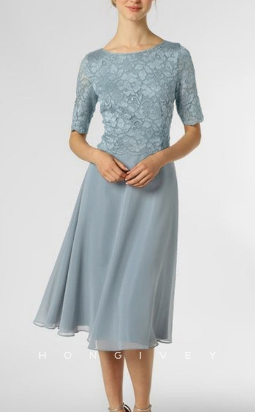 HM198 - Chic Scoop Half Sleeves Lace Applique Knee-Length Mother of the Bride Dress