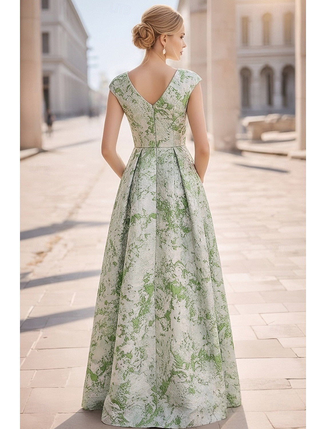 A-Line V-Neck Sleeveless Flowers Floral Print Side Slit Evening Dress