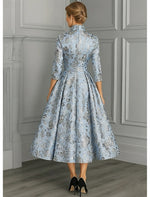 Flowers Floral Print Long Sleeve A-Line Evening Dress Ankle-Length