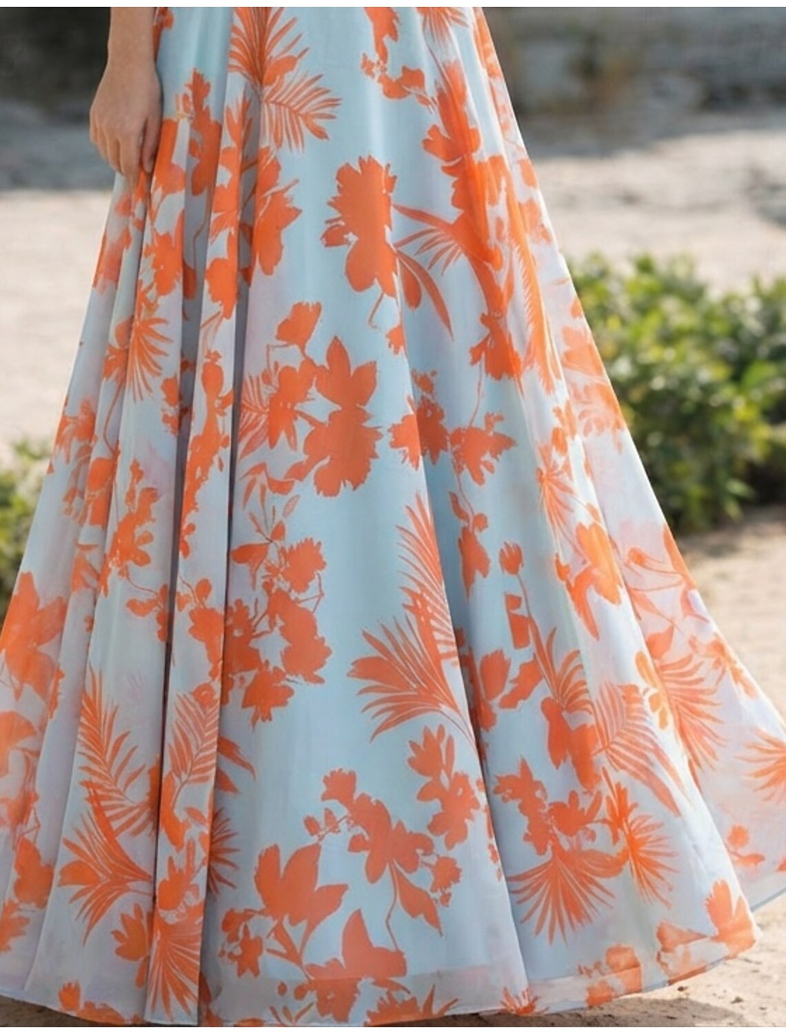 V-Neck 3/4 Sleeve Flowers A-Line Floral Print Formal Evening Dress