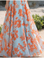 V-Neck 3/4 Sleeve Flowers A-Line Floral Print Formal Evening Dress