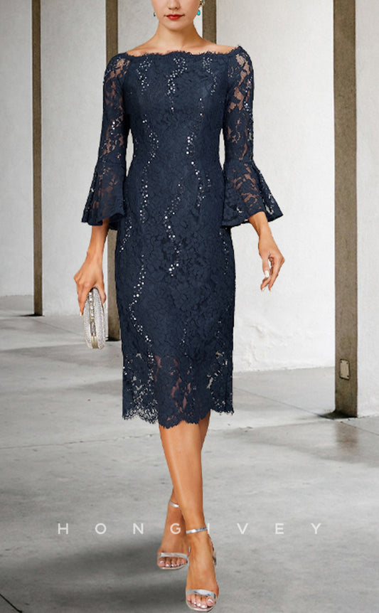 HM213 - Chic Fitted Lace Applique 3/4 Sleeves Mother of the Bride Dress