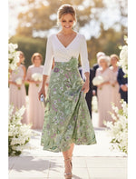 Flowers Floral Print V-Neck Long Sleeve A-Line Evening Dress Tea-Length