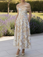 Off the Shoulder Sleeveless A-Line Flowers Floral Print Ankle-Length Evening Dress