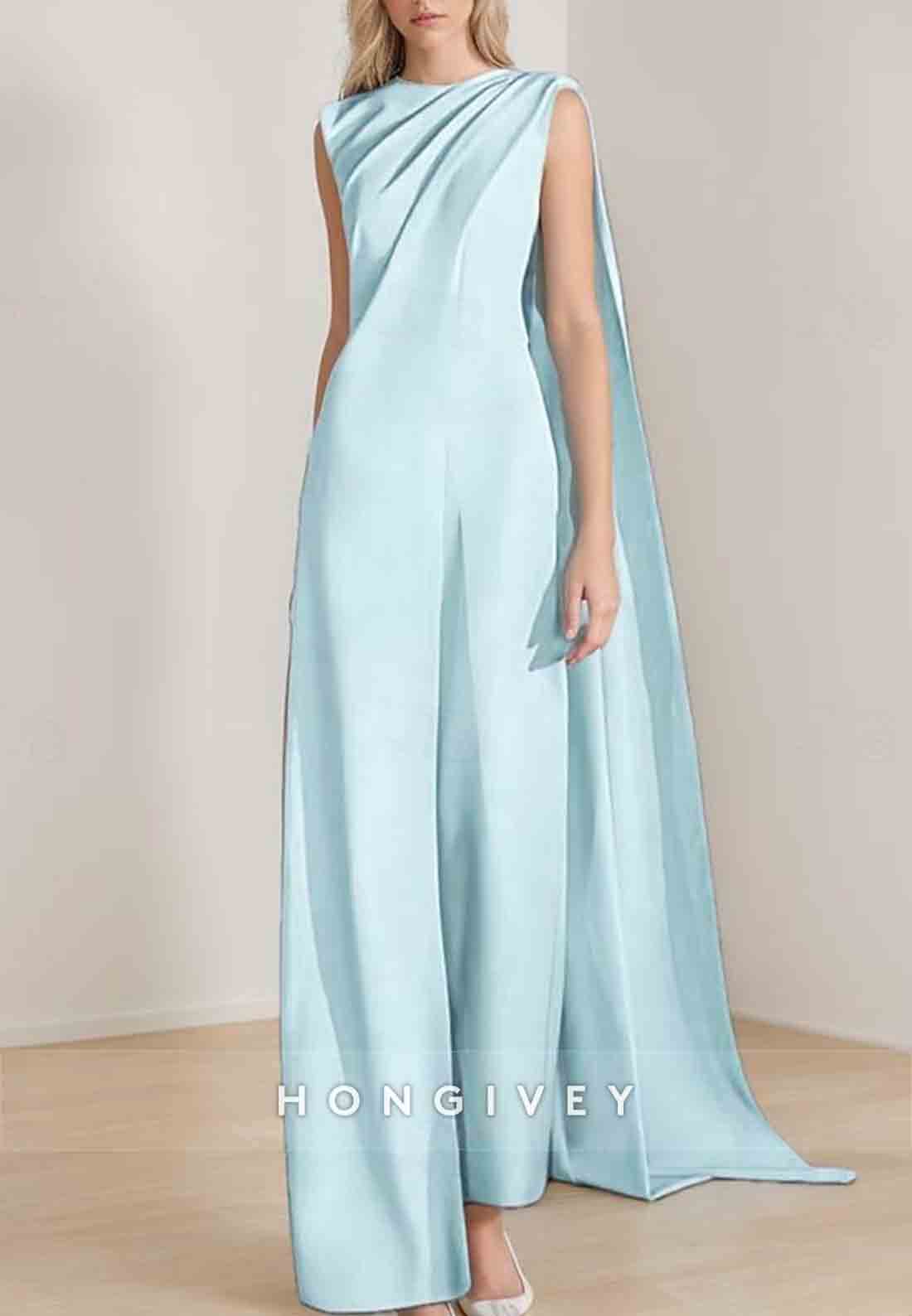 Sleeveless Evening Gowns Wedding Guest Jumpsuit Mother of Bride Dress with Cape