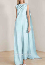 Sleeveless Evening Gowns Wedding Guest Jumpsuit Mother of Bride Dress with Cape