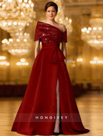 A-Line Slit Seqnuins Off the Shoulder Evening Dress