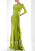 3/4 Sleeve A-Line Floor-Length Mother of the Bride Dress Side Draping Evening Gowns