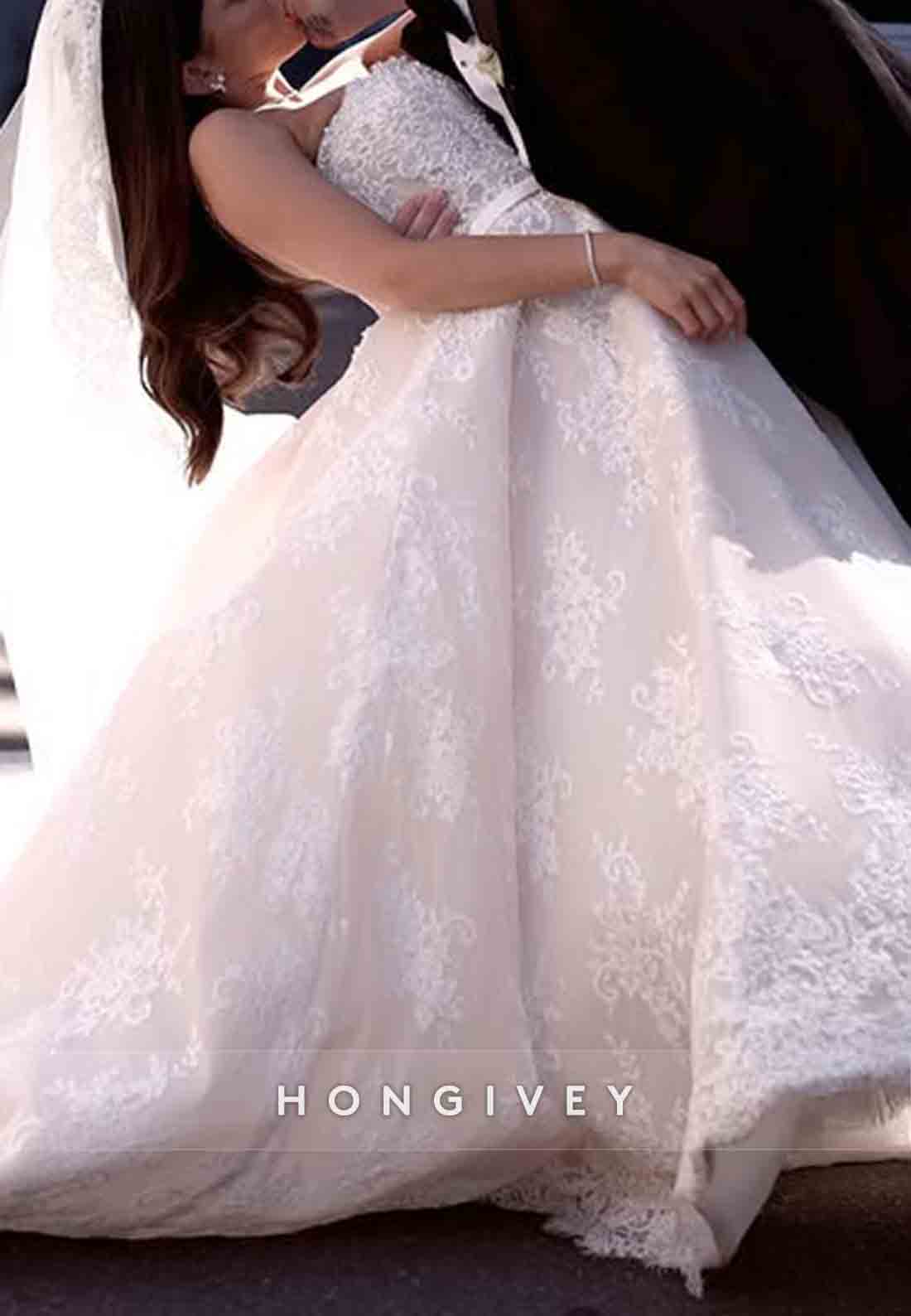 Empire Detachable Strapless Lace Princess Bridal Gown Wedding Dresses