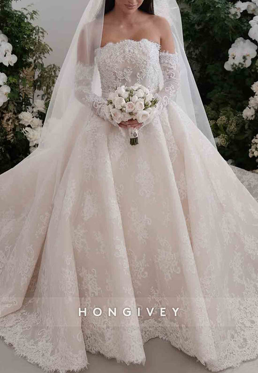 Empire Detachable Strapless Lace Princess Bridal Gown Wedding Dresses