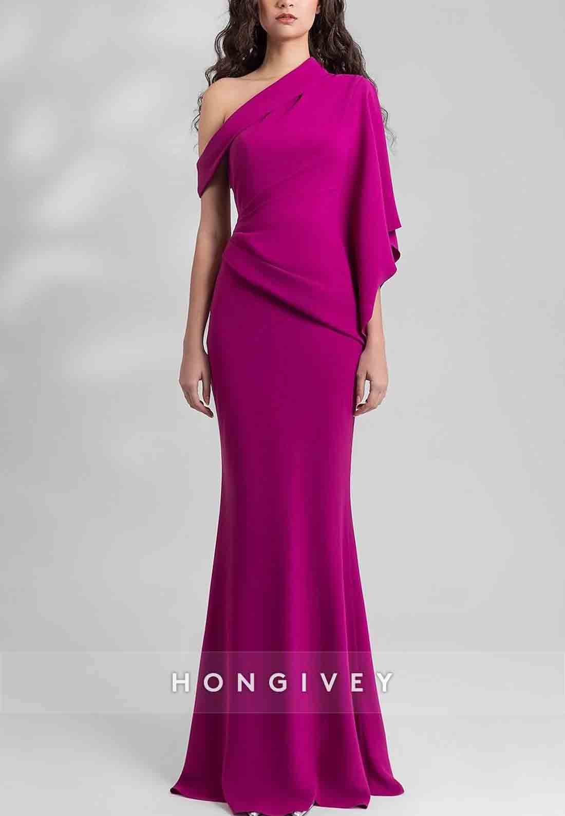 Formal One Shoulder Chiffon Mermaid Wedding Guest Dresses Elegant Dress with Pleats