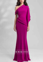 Formal One Shoulder Chiffon Mermaid Wedding Guest Dresses Elegant Dress with Pleats