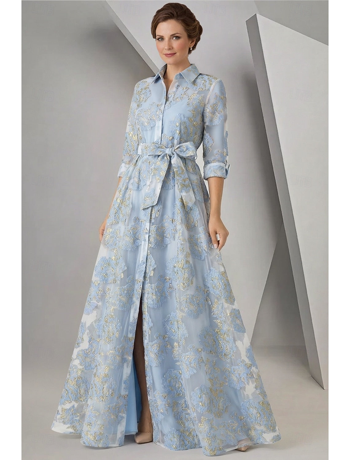 Flowers Floral Print 3/4 Sleeve A-Line Women Evening Dress