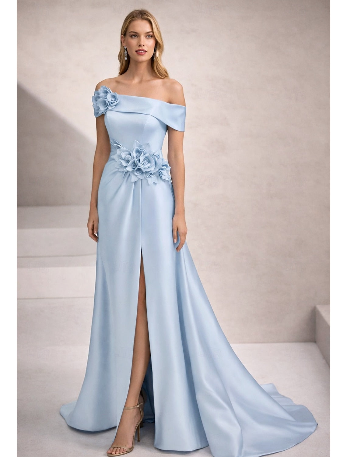 Flowers Off the Shoulder Sleeveless Side Slit Evening Dress Mother of the Bride Dress