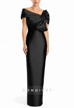 Column One Shoulder Satin Floor-Length Evening Gowns with Bowknot