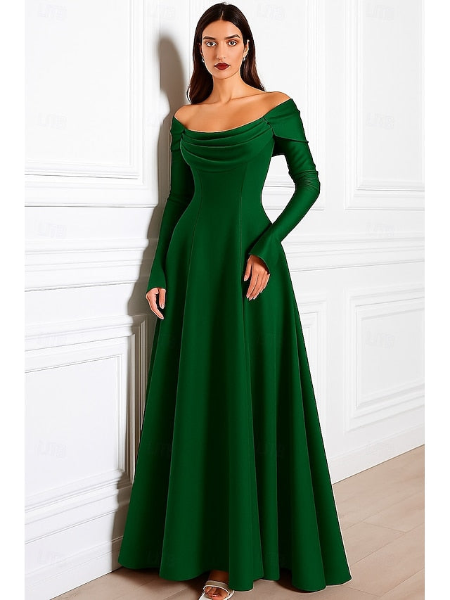 Elegant Off the Shoulder Long Sleeve A-Line Evening Dress