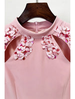 Pink Long Sleeve Sequins Mermaid Cut Outs Evening Dress