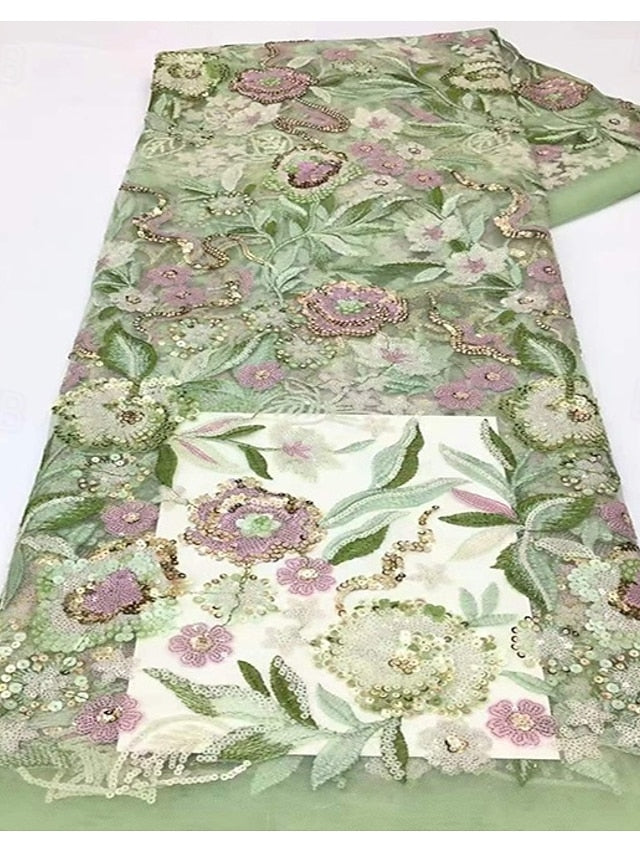 Green V-Neck Flower Floral Print 3/4 Sleeve Mermaid Floor-Length Evening Dress