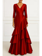 V-Neck 3/4 Sleeve Mermaid Backless Evening Gown Mother of the Bride Dress