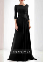 3/4 Sleeve A-Line Floor-Length Mother of the Bride Dress Side Draping Evening Gowns