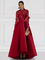 Flowers Lace Long Sleeve A-Line Floor-Length Evening Dress