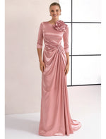 O-Neck Flowers 3/4 Sleeve Mermaid Floor-Length Evening Dress