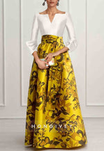 Floral Print A-Line 3/4 Sleeve Mother of the Bride Dress with Waistband and Keyhole Back