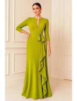 Simple V-Neck 3/4 Sleeve Mermaid Ruched Floor-Length Evening Dress