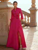 3/4 Sleeve Flowers A-Line Side Slit Flowers Evening Dress