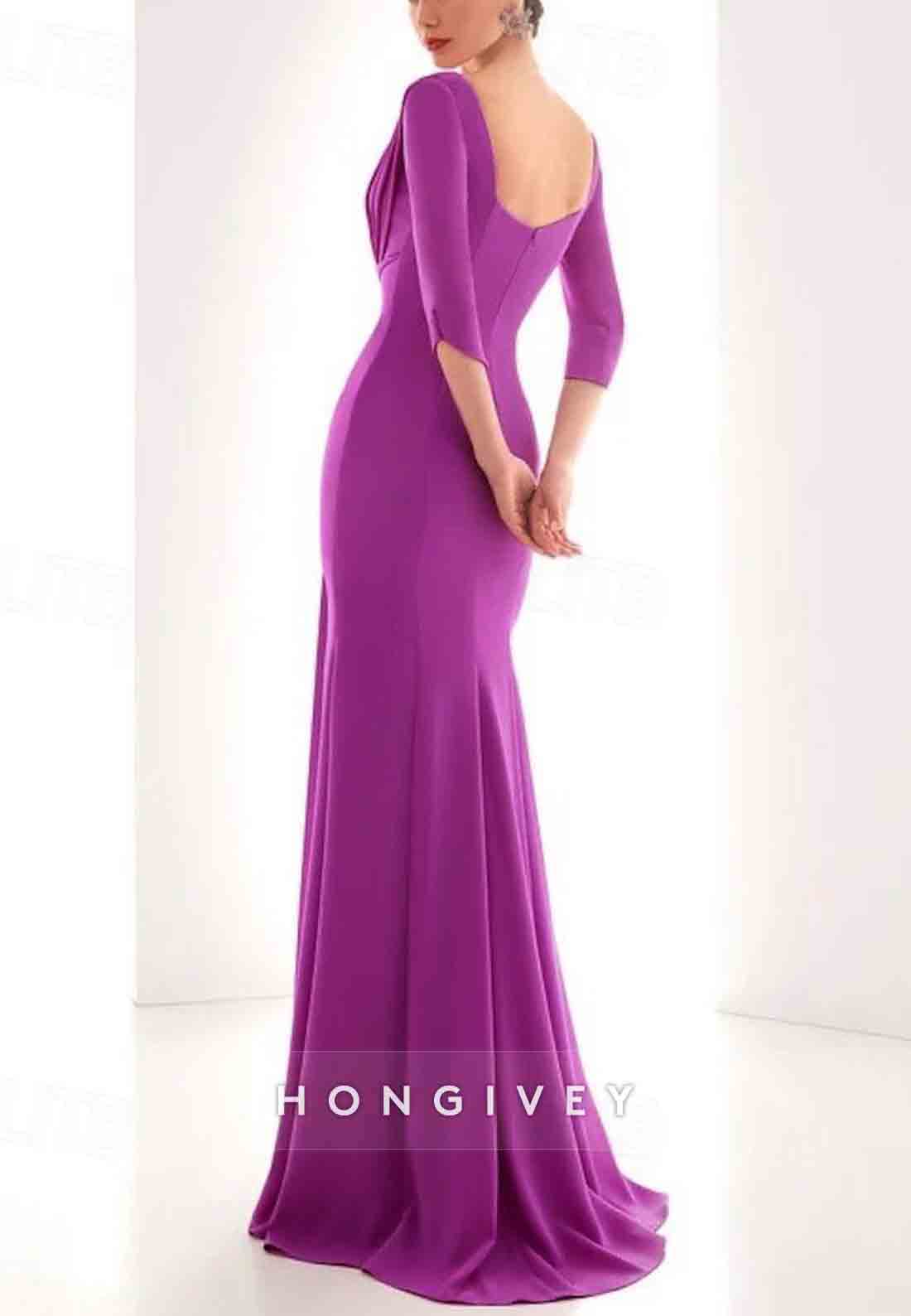 3/4 Sleeve A-Line Floor-Length Mother of the Bride Dress Side Draping Evening Gowns