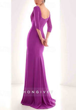 3/4 Sleeve A-Line Floor-Length Mother of the Bride Dress Side Draping Evening Gowns