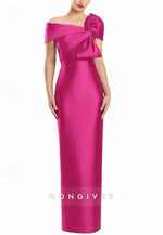 Column One Shoulder Satin Floor-Length Evening Gowns with Bowknot