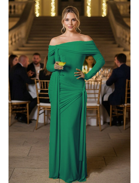 Green Off the Shoulder Long Sleeve Mermaid Evening Dress Mother of the Bride Dress