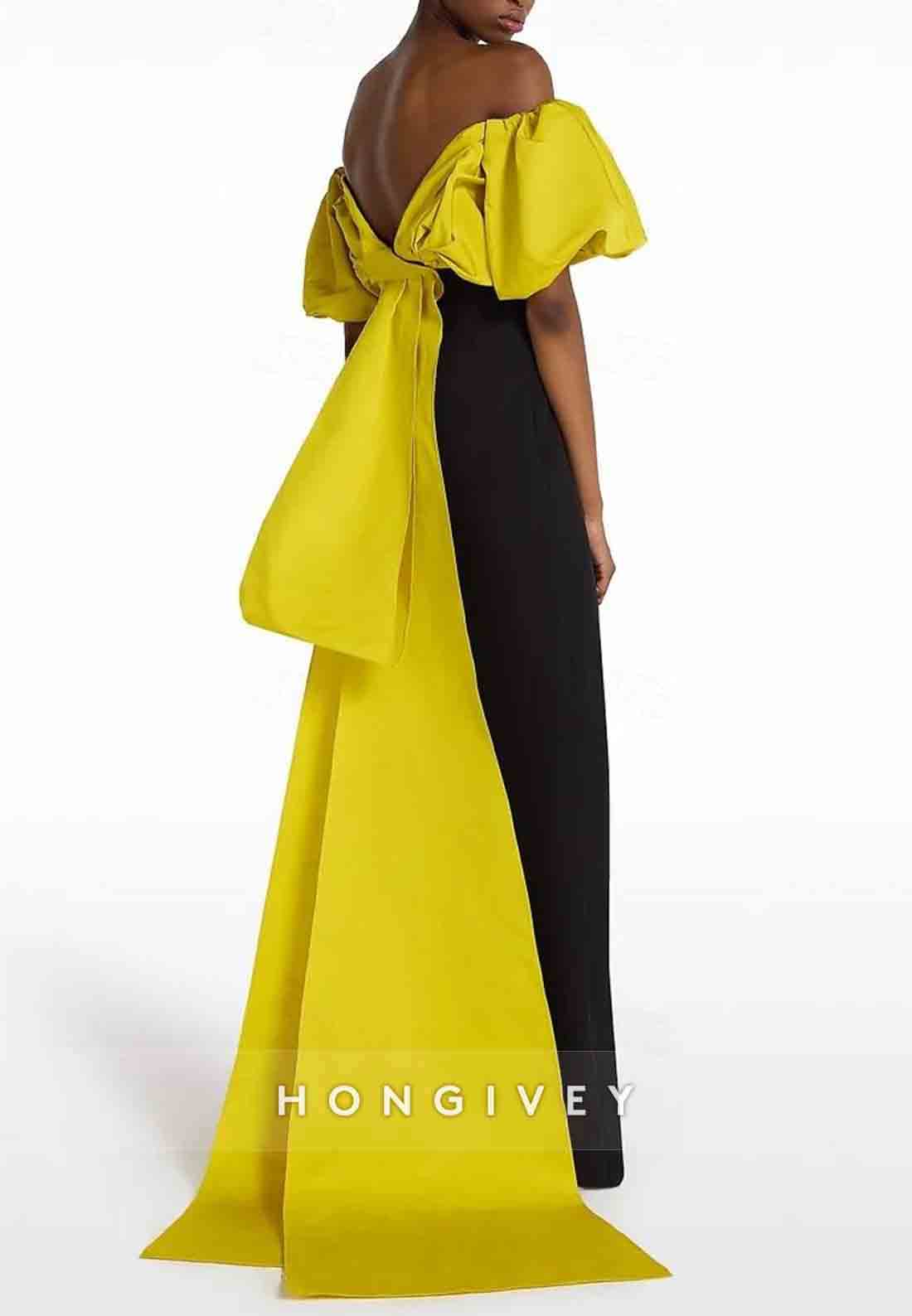 Sheath Evening Gown Formal Floor-Length Off the Shoulder Stretch Crepe with Bow