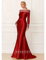 Beaded Long Sleeve Meimaid Evening Dress