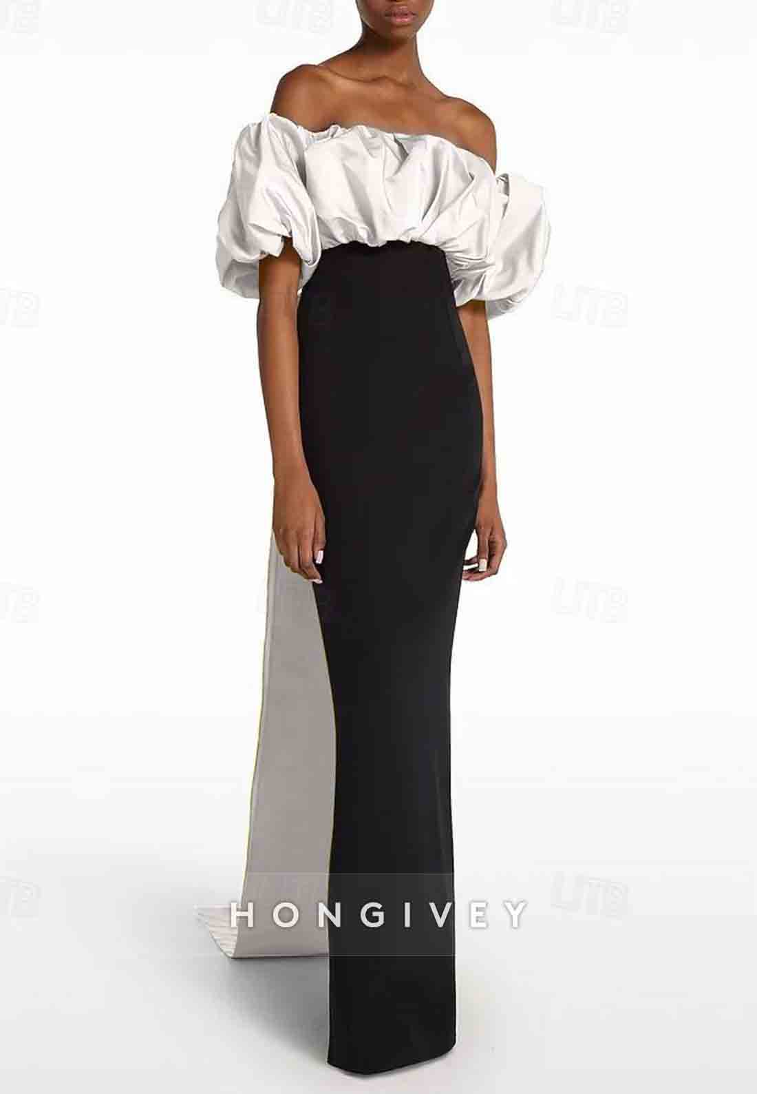 Sheath Evening Gown Formal Floor-Length Off the Shoulder Stretch Crepe with Bow