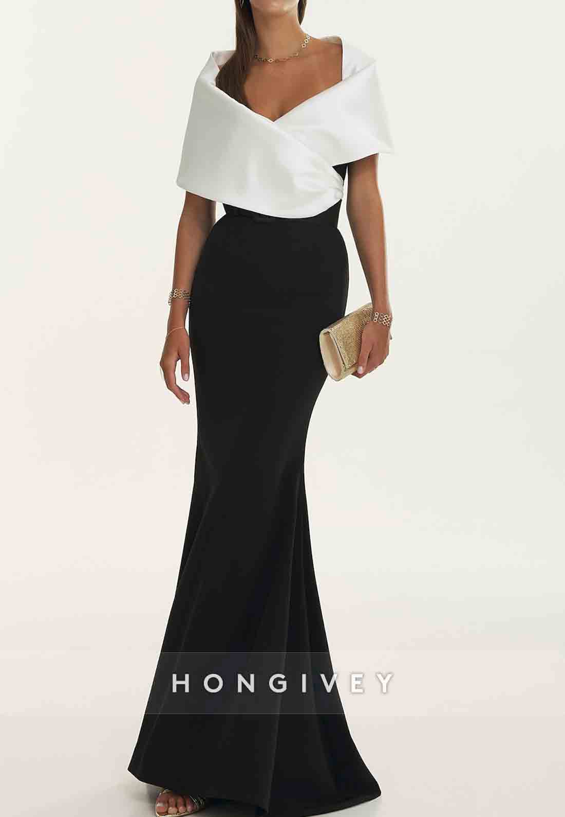 Simple Shawl Satin Floor-Length Wedding Guest Dress Mermaid Evening Gowns