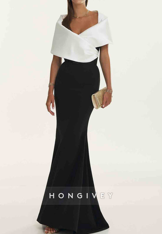 Simple Shawl Satin Floor-Length Wedding Guest Dress Mermaid Evening Gowns