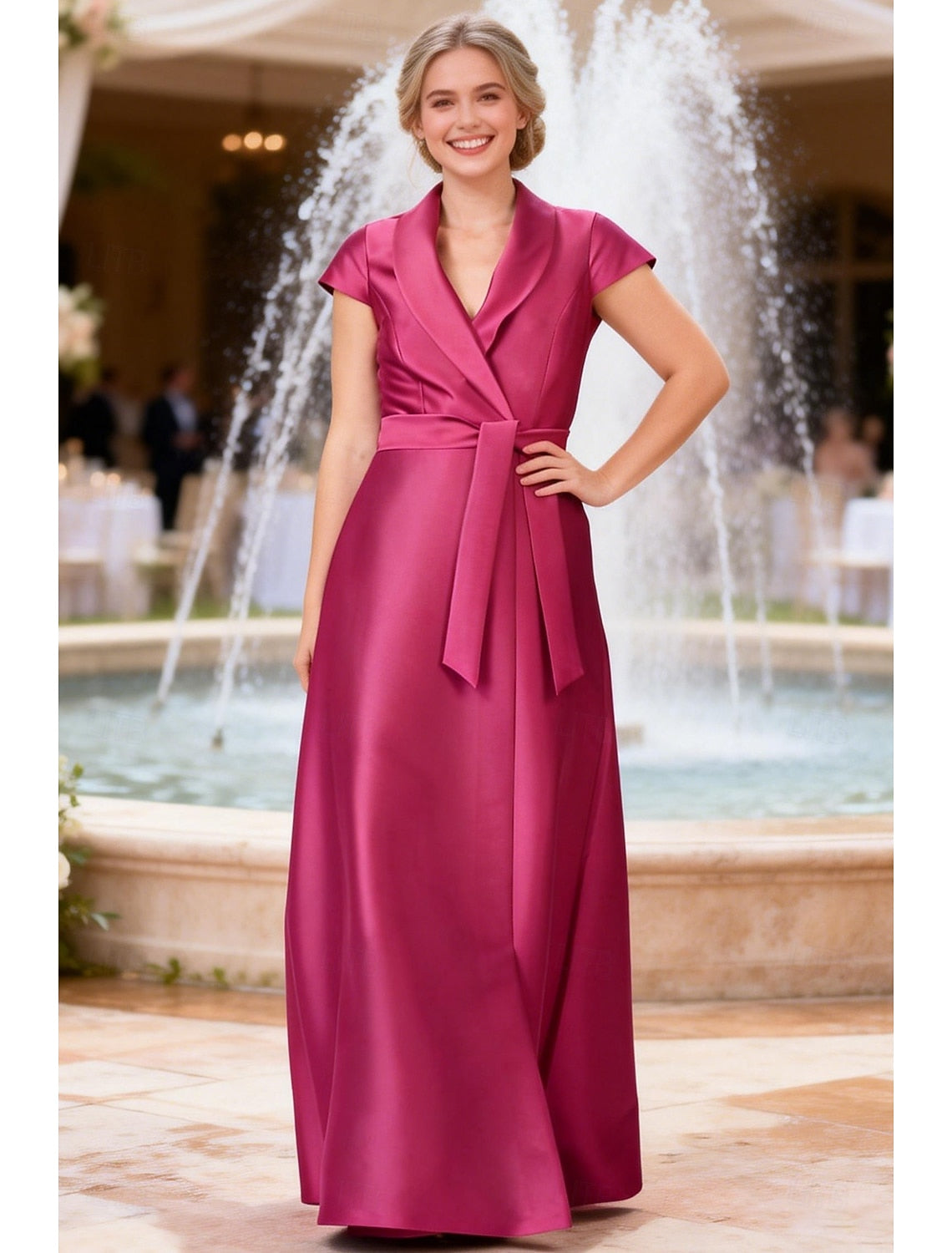 Fuchsia V-Neck Sleeveless A-Line Formal Evening Dress