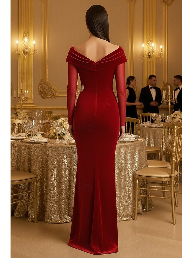 Sequins Applique V-Neck Long Sleeve Formal Mermaid Evening Dress