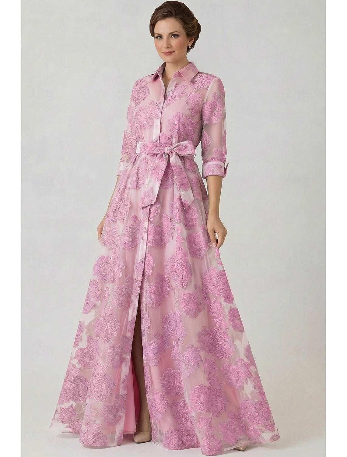 Flowers Floral Print 3/4 Sleeve A-Line Women Evening Dress