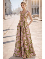 A-Line V-Neck Sleeveless Flowers Floral Print Side Slit Evening Dress