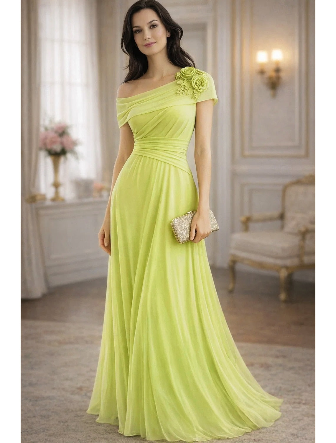Off the Shoulder Sleeveless Applique Mermaid Evening Dress