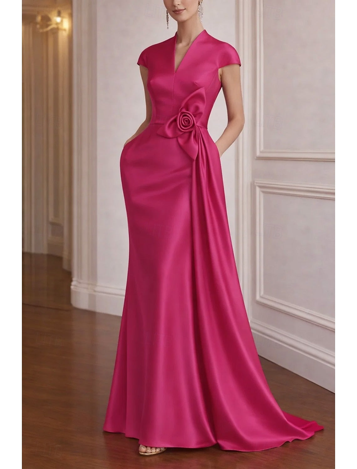 V-Neck Flowers Mermaid Sleeveless Evening Dress Mother of the Bride Dress